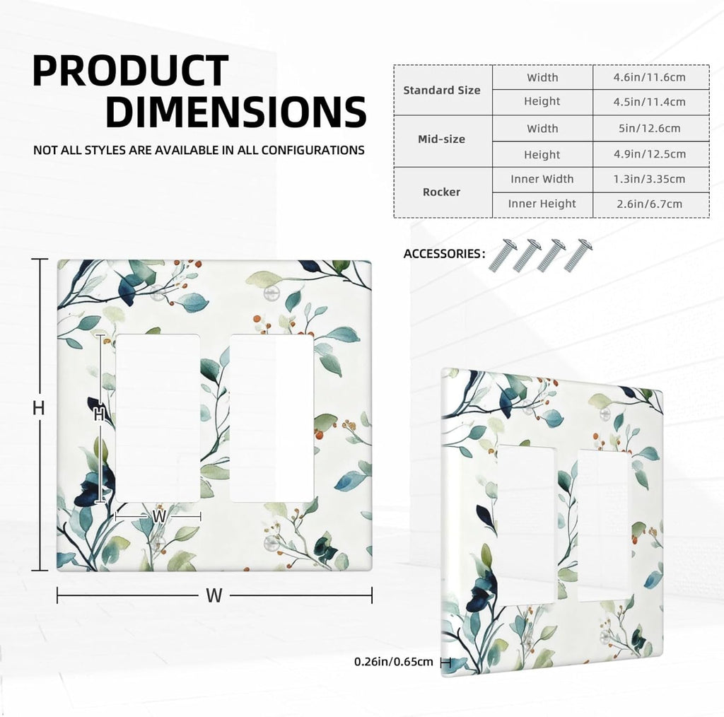 Decorative Outlet Covers Rustic Eucalyptus Leaf Geen Sage Leaves 2 Gang Light Switch Cover Plate Double Rocker Wall Plates for Electrical Outlets Switch Plate Covers for Bedroom Home Decor