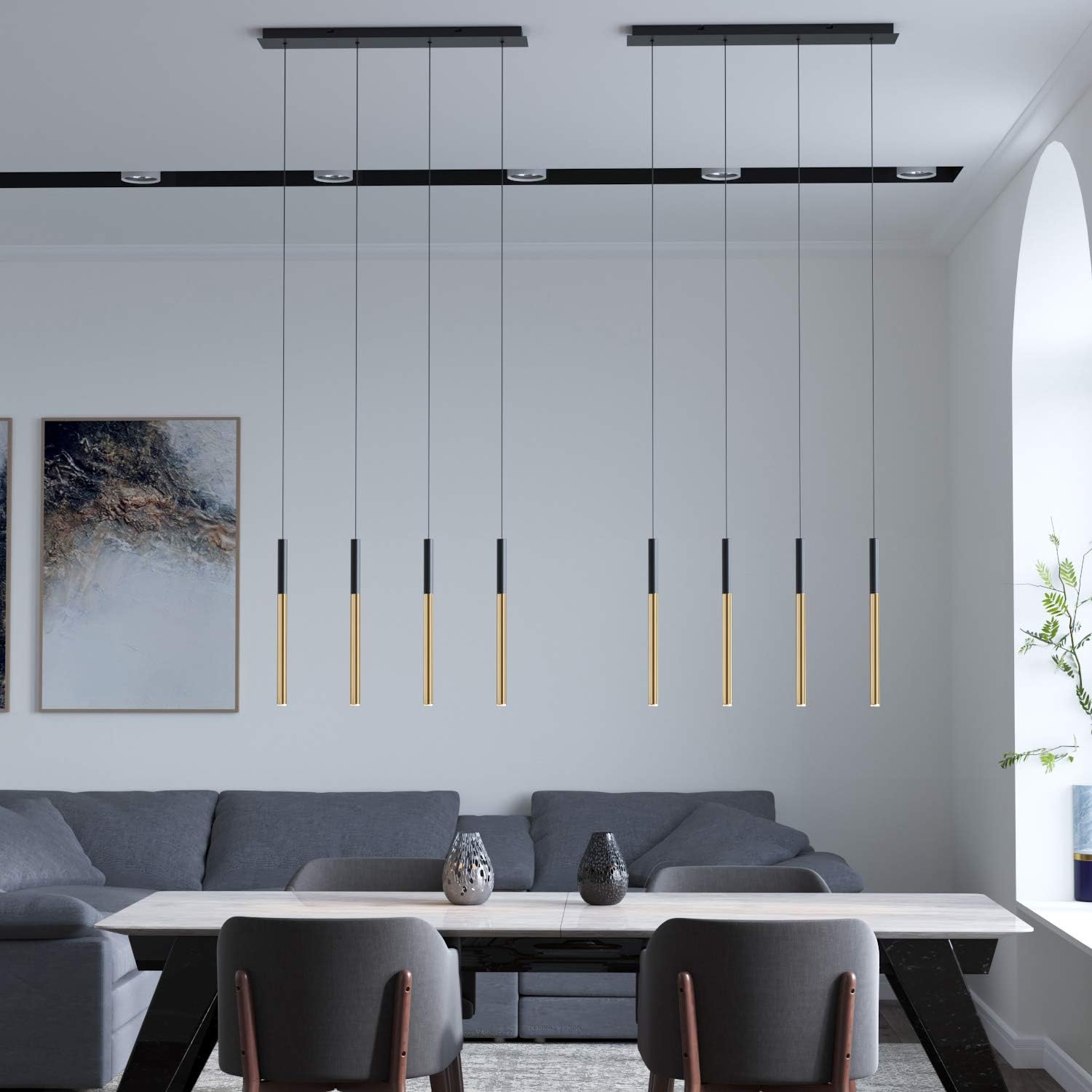 ALTAIR 4 Mini Pendant Lighting Black-Brass - LED Hanging Light Fixture for Kitchen Island, Bar, Foyer - Cluster Pendants - Dimmable, Adjustable Wire, Lamp Bulb Included