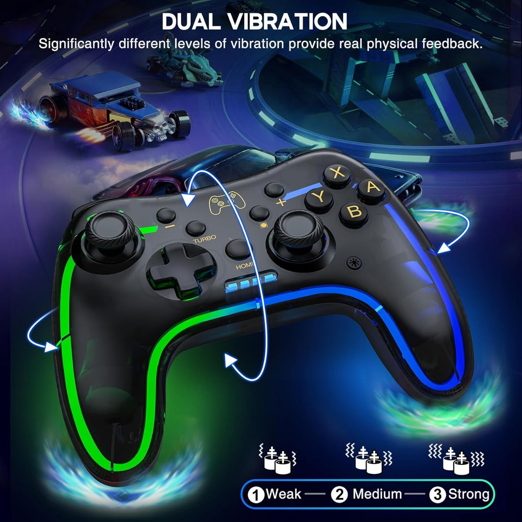 ELISWEEN Switch Controller for Nintendo Switch/Switch 2/OLED/Lite, Replacement for Nintendo Switch Pro Controller Support PC & Android/iOS with Cool Light, Wireless Switch Controller with Turbo,Vibration