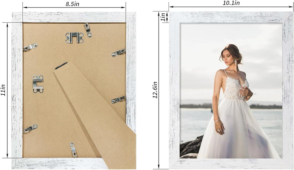 iRahmen 8.5x11 Picture Frame Set of 4, Distressed White Certificate Frame with Real Glass, Wood Photo Frames 8.5 by 11 Diploma Document for Wall Hanging and Tabletop Display