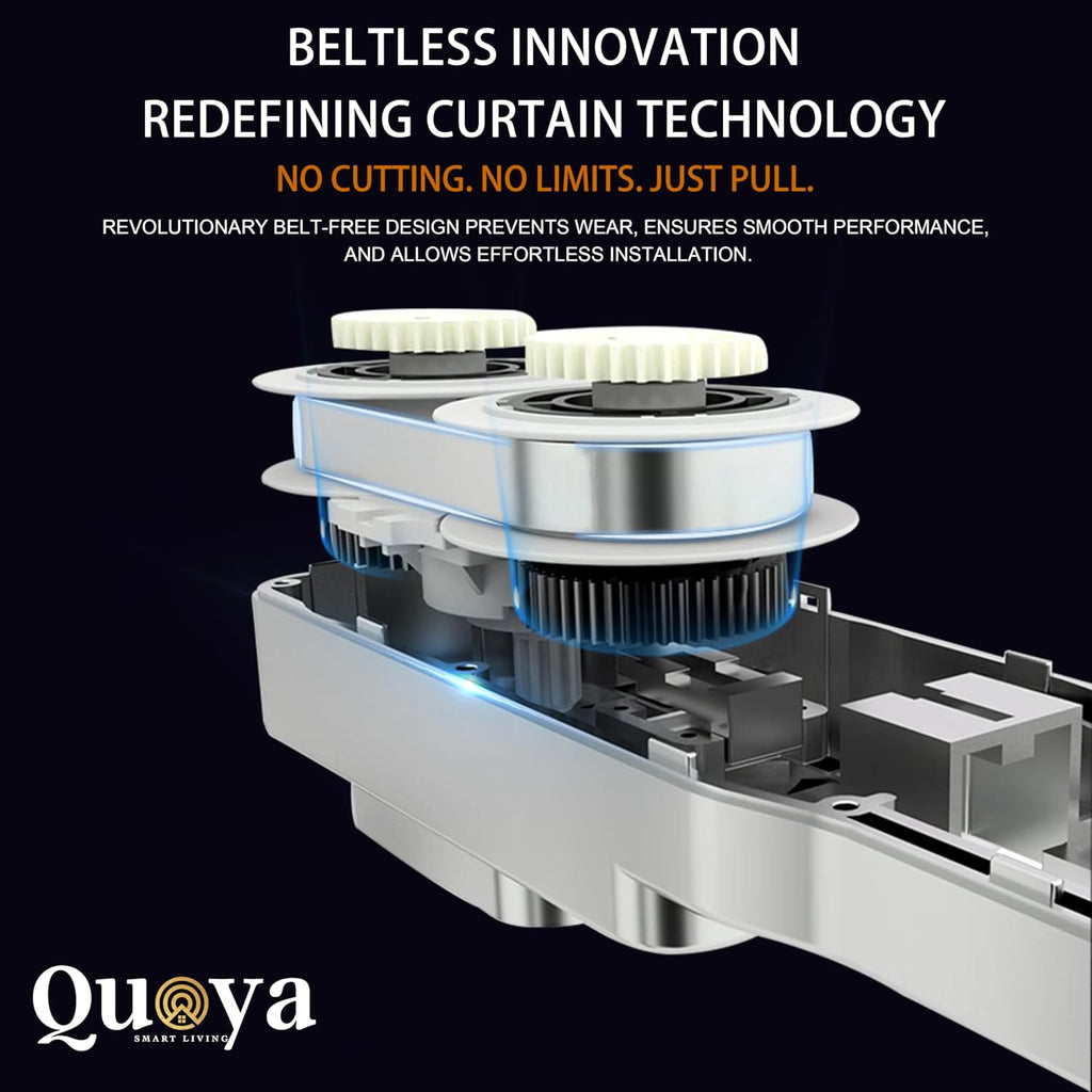 Quoya BL01 Smart Electric Curtain Track 【Beltless, Adjustable, No Cutting, Adjustable Speed, Quiet, Compatible with Alexa, Google, Siri, Apple Watch, Remote Included】(TWO WAY OPENING ONLY)