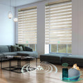 Yoolax Motorized Matter Zebra Blinds Compatible with Alexa, Google Home, Apple HomeKit, Light Filtering Dual Layer Sheer Blinds, Privacy Light Control Horizontal Window Blind (80% Luxury Coffee)