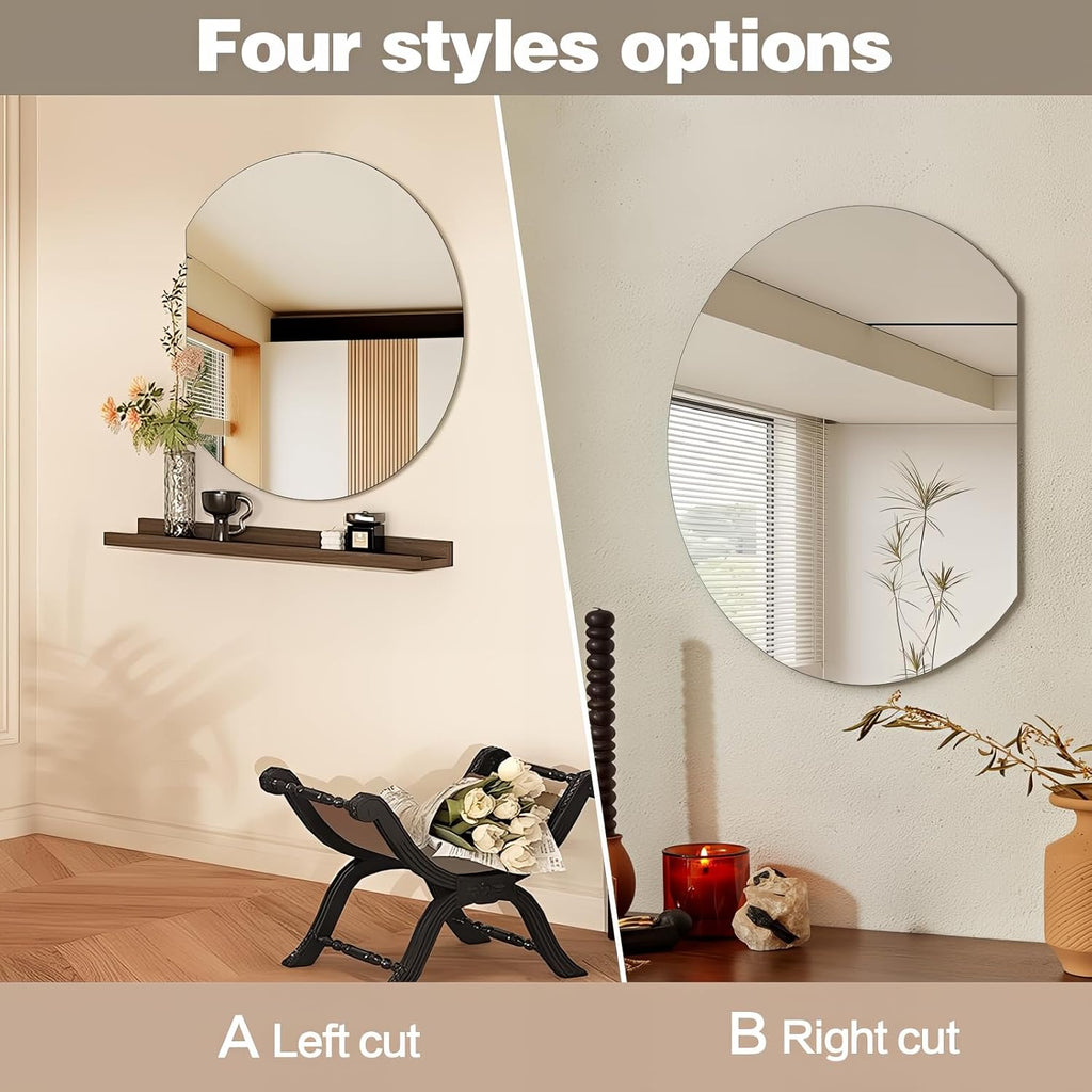 Half Moon Bathroom Mirror 24", Modern Frameless Wall Mirror, Hanging Decorative Vanity Mirror, Minimalist Explosion Proof Semi Circle Mirror for Living Room Bedroom Entryway, Down Cut