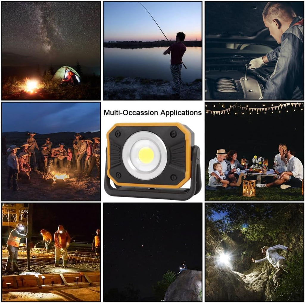 Sunzone Rechargeable LED Work Light,Portable Flood Light with Magnetic Base,Super Bright Waterproof Job Site Lighting for Camping,Hiking,Car Inspection with Emergency Mode(2 Pack)