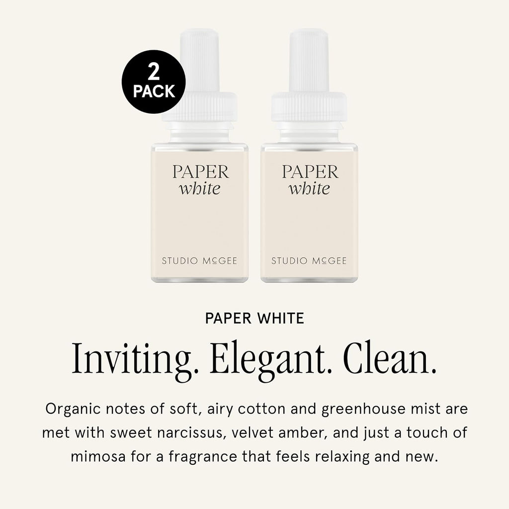 Pura x Studio McGee Home Scent Refill - Smart Air Diffuser - Up to 120-Hours of Luxury Fragrance per Refill - Home Essential - Clean & Safe Diffuser Fragrance - 2 Pack, Paper White