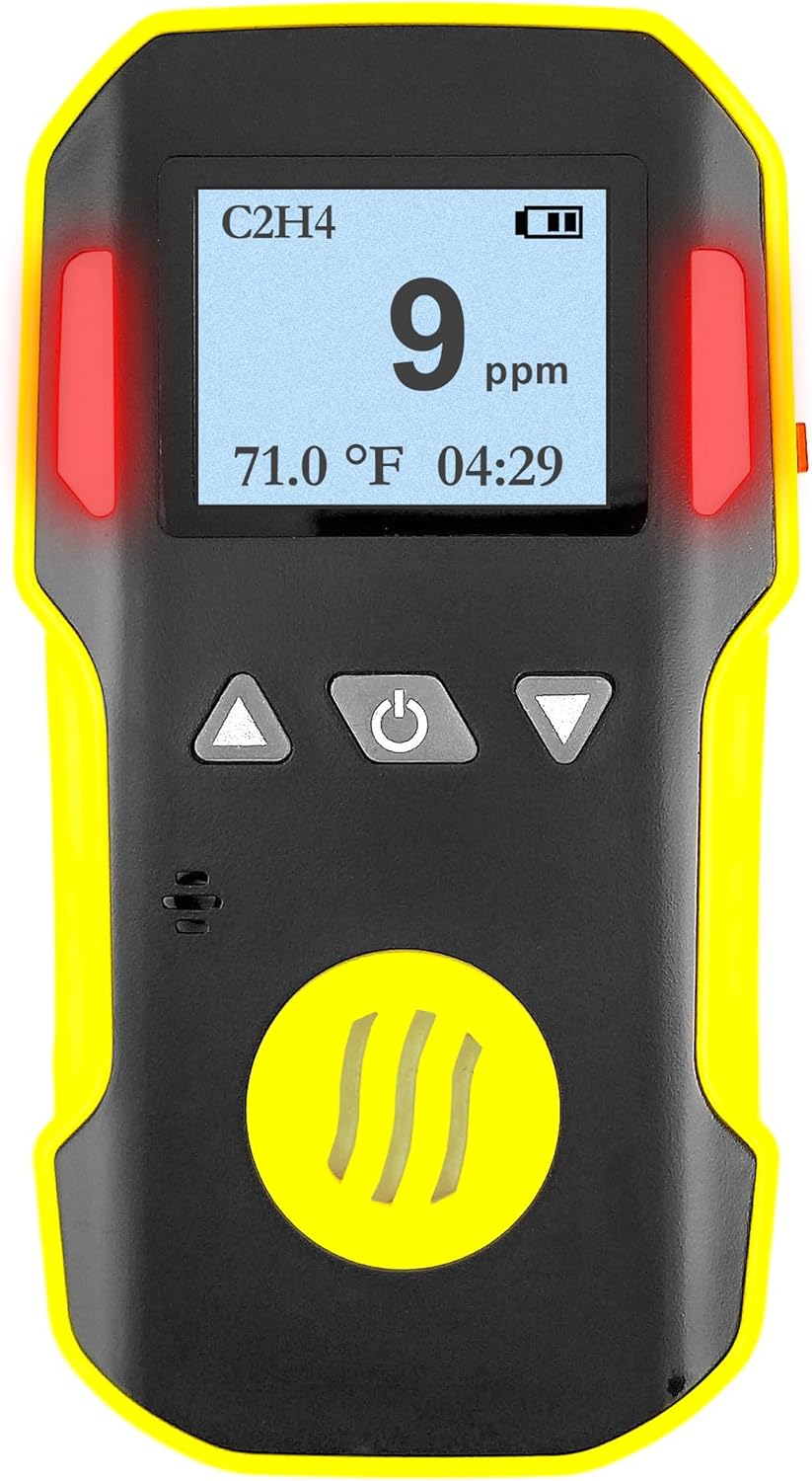 Ethylene Gas Detector (C2H4) by Forensics | USA NIST Calibration & Certificate | USB Recharge | Sound, Light and Vibration Alarms | 0-100ppm C2H4 |