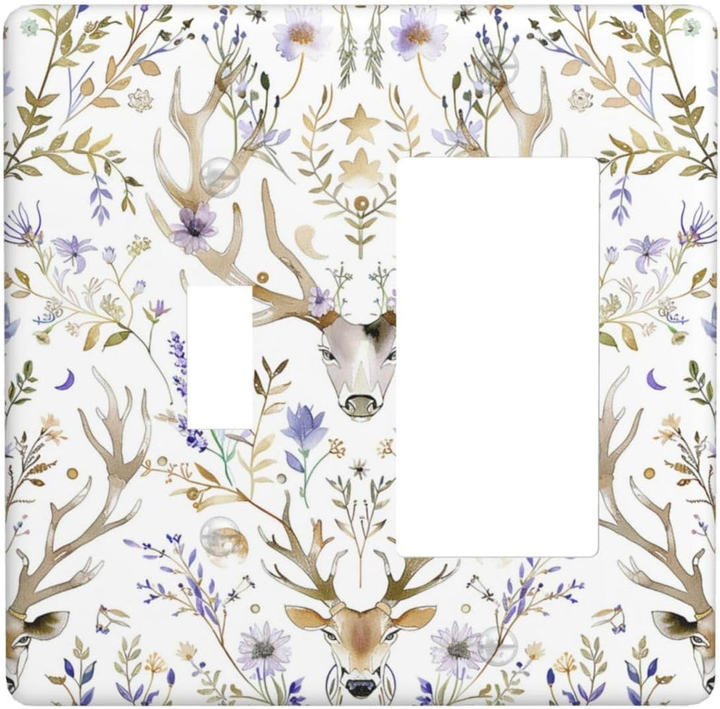 Outlet Covers Gothic Retro Floral Damask Elk Wild Flower 1 Toggle 1 Rocker Combination Decorative Wall Plate Electrical Switch Plates Light Switch Cover Plate For Bed Room Living Room