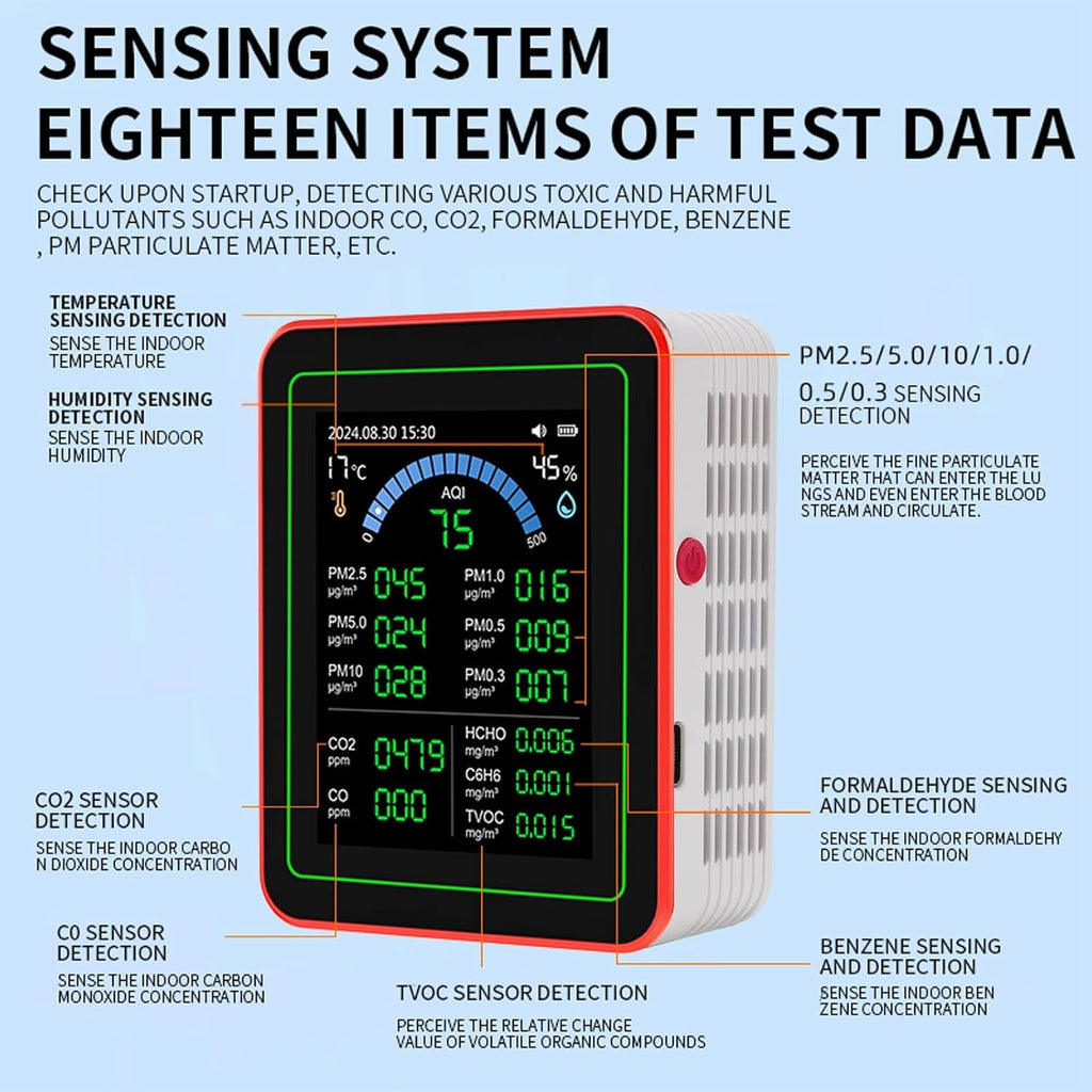 AUNMAS Air Quality Monitor Indoor, CO2 TVOC HCHO PM2.5 PM10 Temp Humid Detect Tester Meter for Home Hotel Office Car