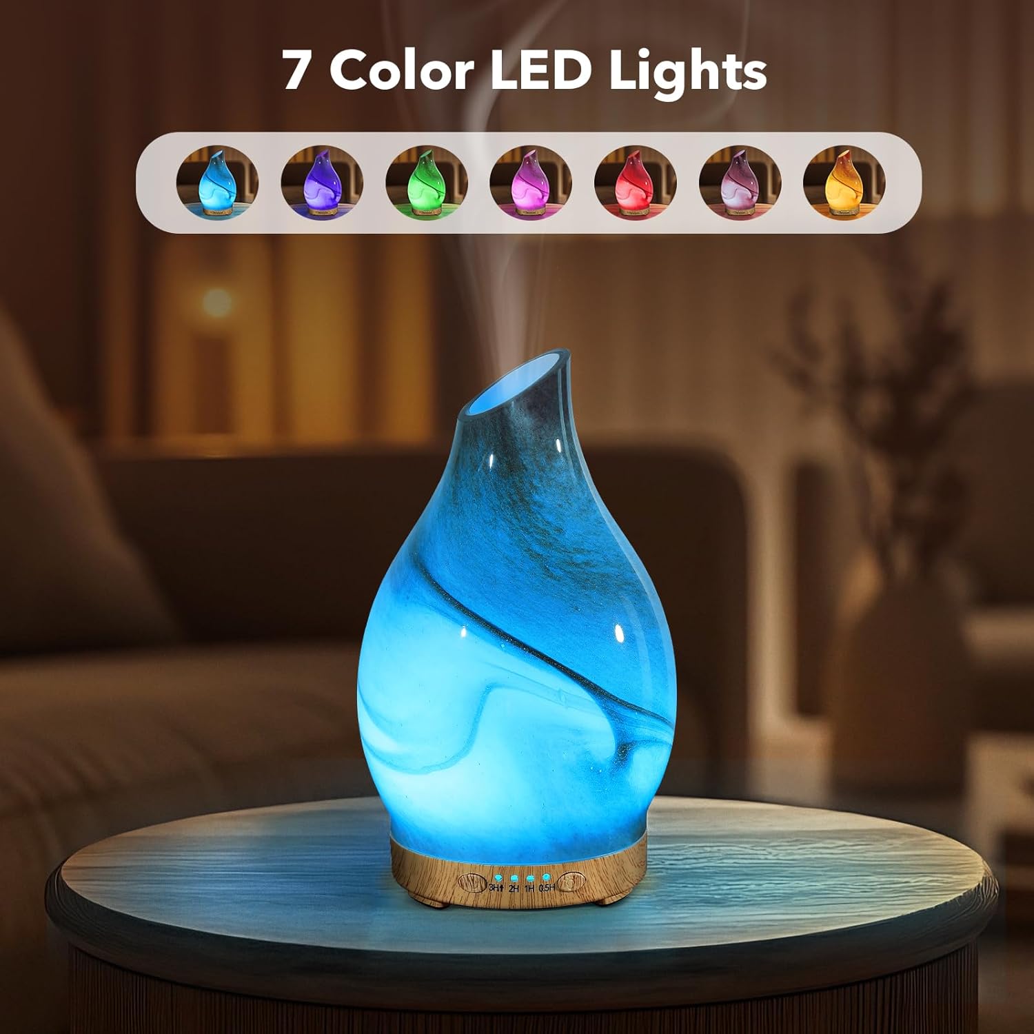 Essential Oil Diffuser, 120 ml Glass Aromatherapy Diffuser with 7 Color Lights, Auto Shut-Off and 4 Timer Settings, Ultrasonic Cool Mist Diffuser for Home Room Office (Dessert)