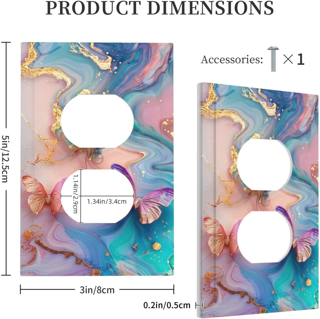 Colorful Marble Butterfly Gold Glitter Abstract Print Outlet Covers 1 Gang Duplex Light Switch Cover Decorative Switch Plates Electrical Receptacle Faceplate Wall Plate for Bed Room Living Room Decor