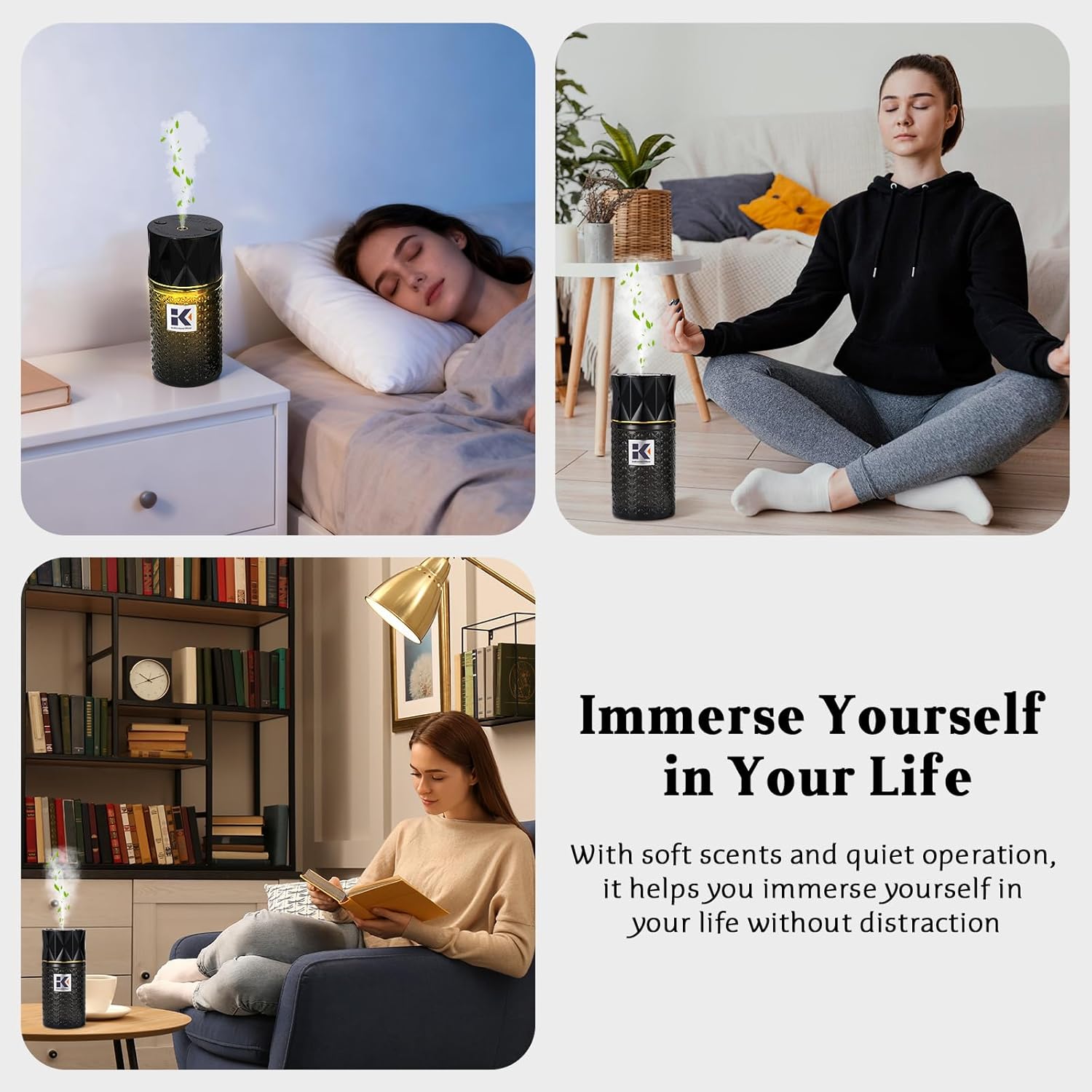 Ikeda Wireless Essential Oil Diffuser, Mini Negative Ion Mist Humidifier with Night Light & Auto Shut-Off, 250mL Ebony Scent for Room, Home, Car&Office
