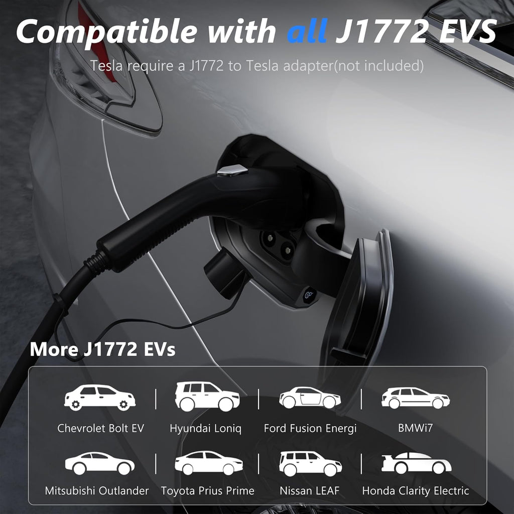 EV Charger Level 2, 40A Amp Portable EV Charger for All SAE J1772 EVs Without Adapter, 25FT+2FT Cable, 9.6KW EV Car Charging Station with App Control, Electric Vehicle Chargers(240V, NEMA14-50 Plug)