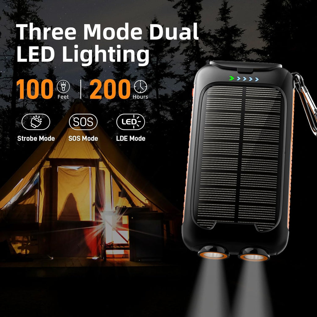 Solar Charger Power Bank 49800mAh - Portable Fast Charging Power Bank with Type-C & Dual USB Ports, Compatible with iPhone, Samsung & More, Waterproof Solar Panel for Camping, Hiking, and Outdoor Use