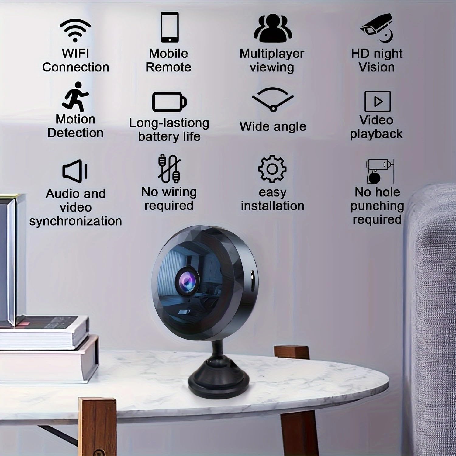 Mini WiFi Security Camera, 1080P HD, Motion Detection, Night Vision, Magnetic Mount, Battery/USB Powered, Perfect for Indoor and Outdoor Security and Pet/Baby Monitoring