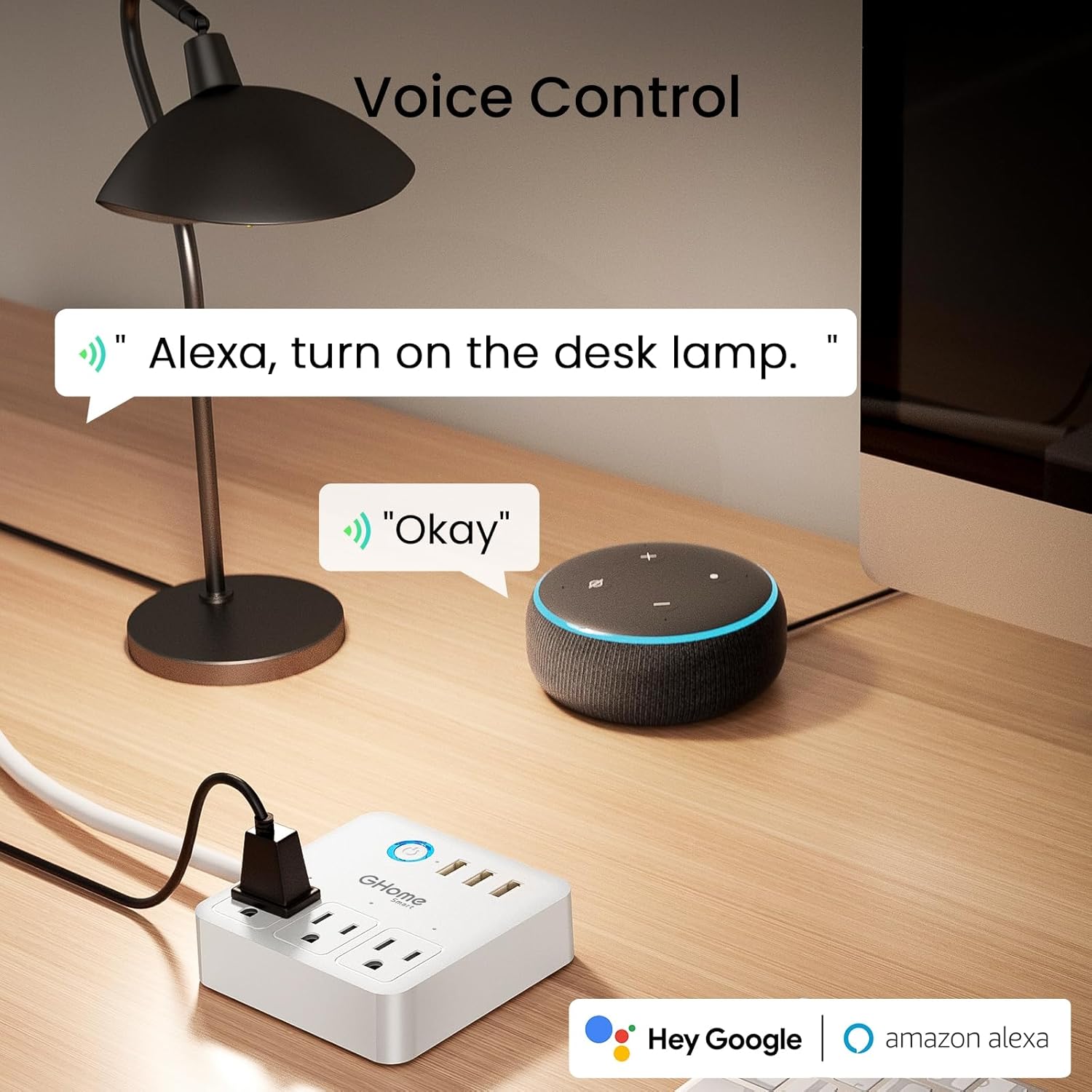 GHome Smart Power Strip Surge Protector 10A, Smart Plug That Works with Alexa & Google Home, 6 in 1 WiFi Outlets with APP Control, White Extension Cord 2.4G WiFi Only, ETL FCC Listed, No Hub Needed