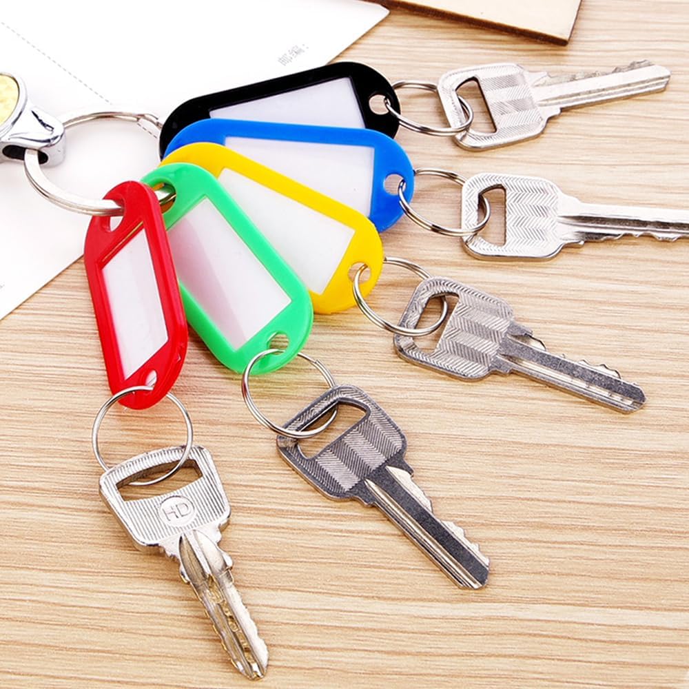 400 PCS Plastic Key Labels Tags, 10 Colors Key Ring Tags with Split Key Ring, Blank Name Tag, Clear Label Window Protective Films, Key ID Tags for Luggage.