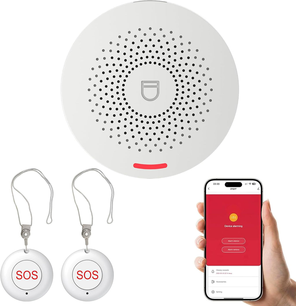 XUK WiFi SOS Caregiver Pager Call Button for Elderly, No Monthly Fee 2.4GHz Wi-Fi APP Control Wireless Nursing Call System with 2 SOS Call Panic Button & 1 Receiver Life Alert Systems for Seniors