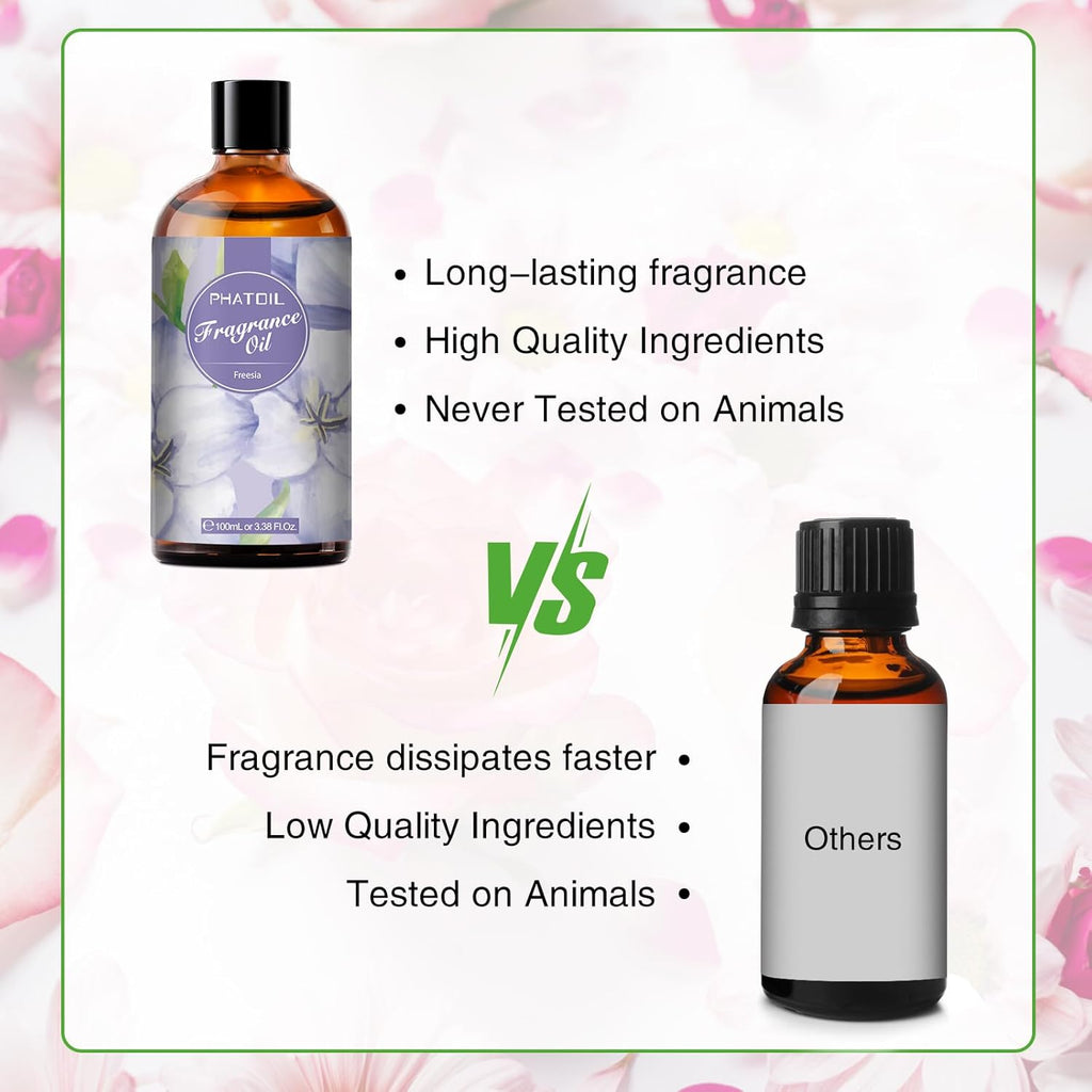PHATOIL 3.38FL.OZ Freesia Fragrance Oils for Aromatherapy, Essential Oils for Diffusers for Home, Perfect for Diffuser, DIY Candle and Soap Making, DIY Scented Products - 100ml