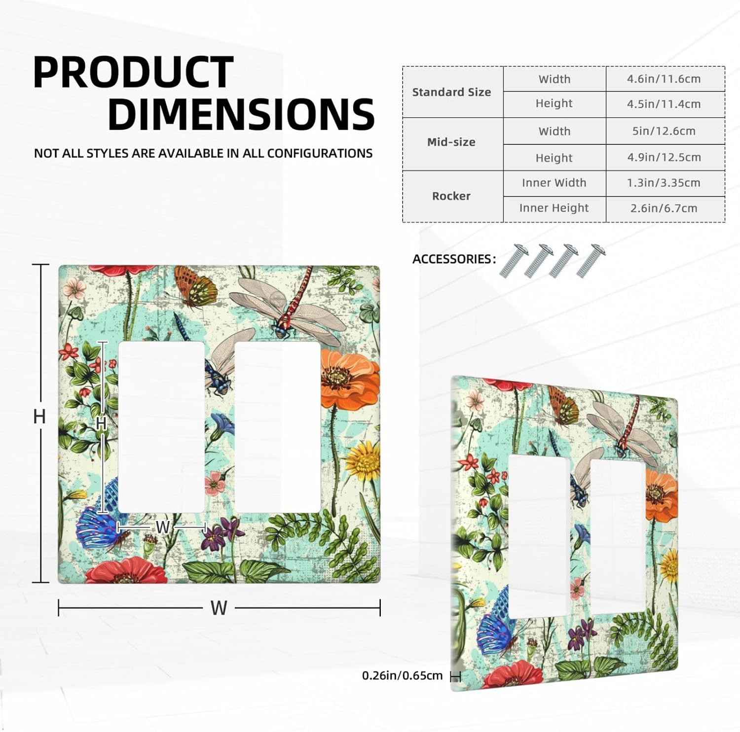 Dragonflies Flowers Butterfly 2 Gang Double Rocker Outlet Light Switch Cover Decorative Wall Plate Cover For Home Living Bedroom Kitchen Decorative