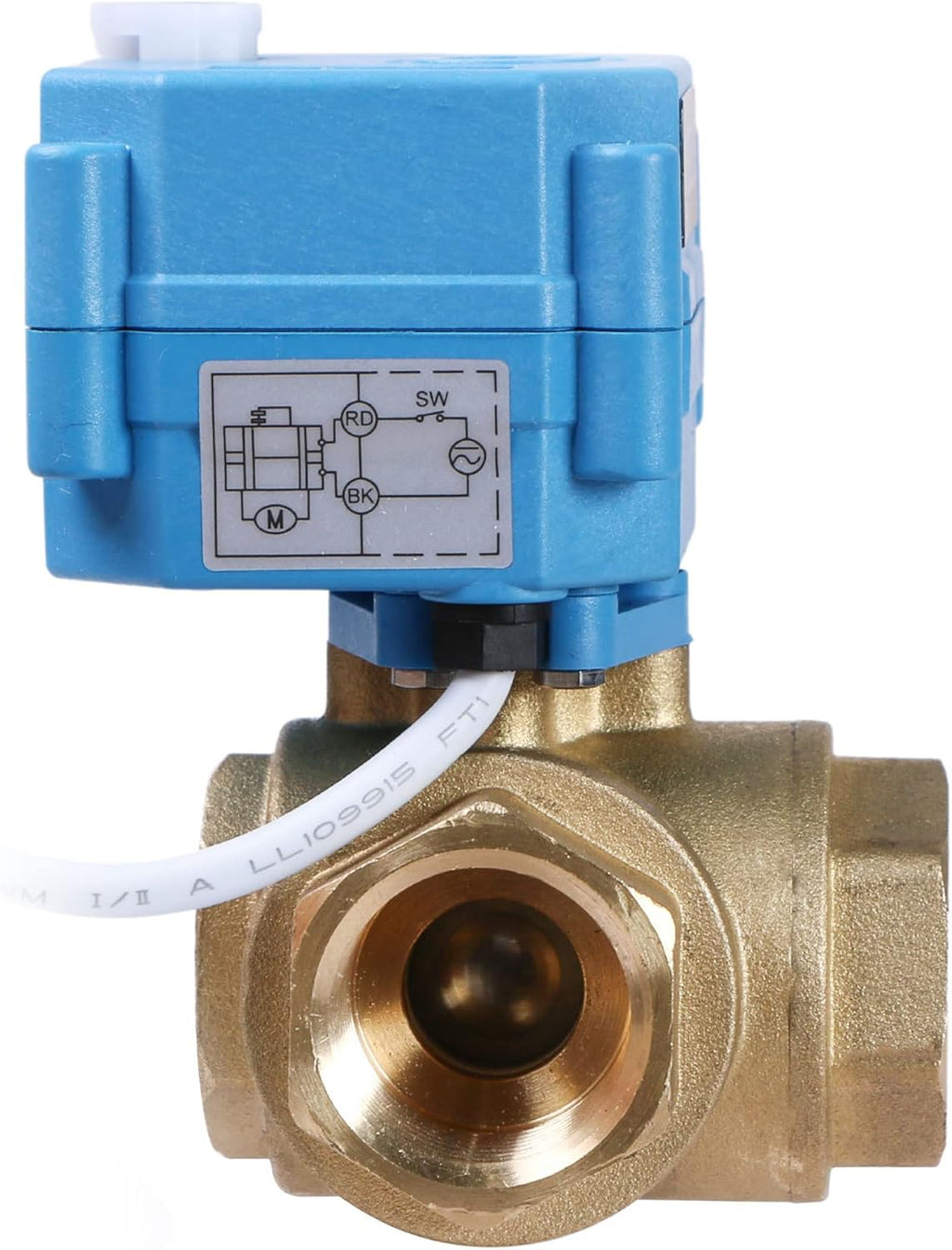 U.S. Solid 3/4" 3 Way Brass Motorized Ball Valve 110-230VAC, L Type Water Shutoff Valve with Manual Function, Standard Port, NOT for Drinking Water