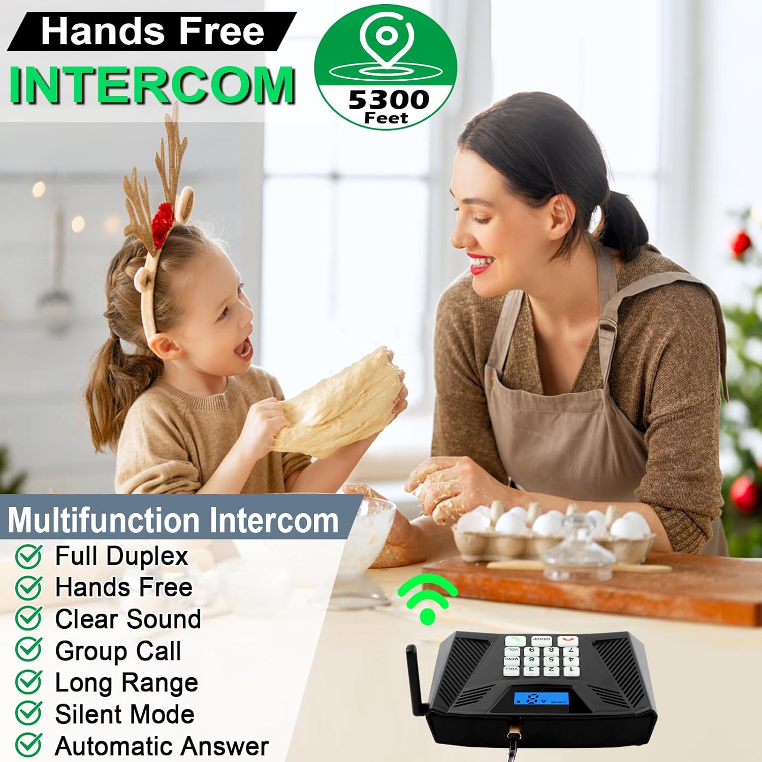 Intercoms Wireless for Home Upgraded, 5300ft Full Duplex Intercom Hands-Free, 2-Way Real-Time Intercom System with Group Call & Auto Answer for House/Office (2 Pack, Black)