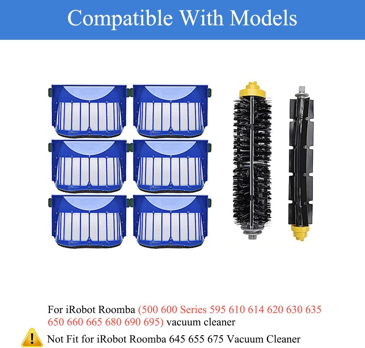 MZY LLC Replacement Parts for iRobot Roomba 500 600 Series 595 614 650 670 690 692 694 Vacuum Cleaner - Includes Bristle and Flexible Beater Brushes, Filters, Side Brush