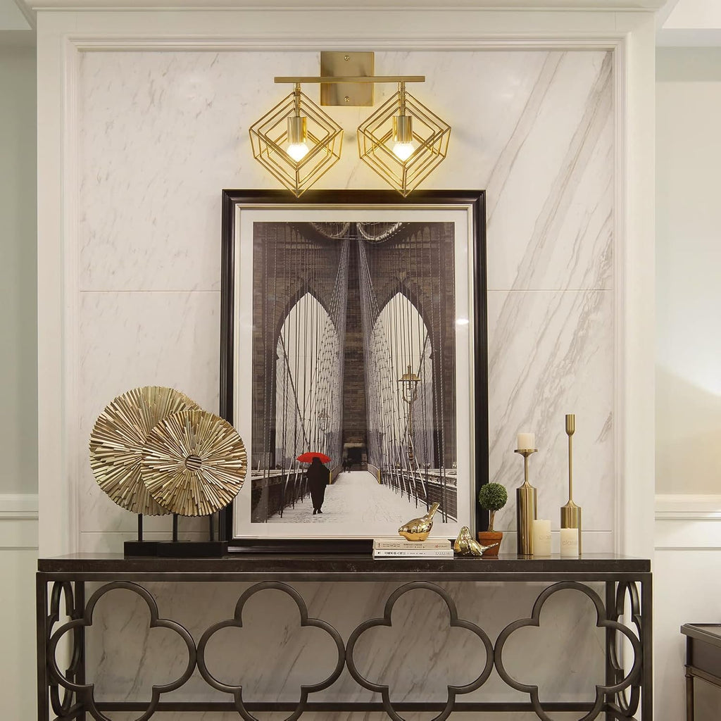 Bathroom Vanity Light with 2 Bulbs Bathroom Light Fixtures Over Mirror with Rotatable 2 Cube Shades Modern Wall Mounted Brushed Brass