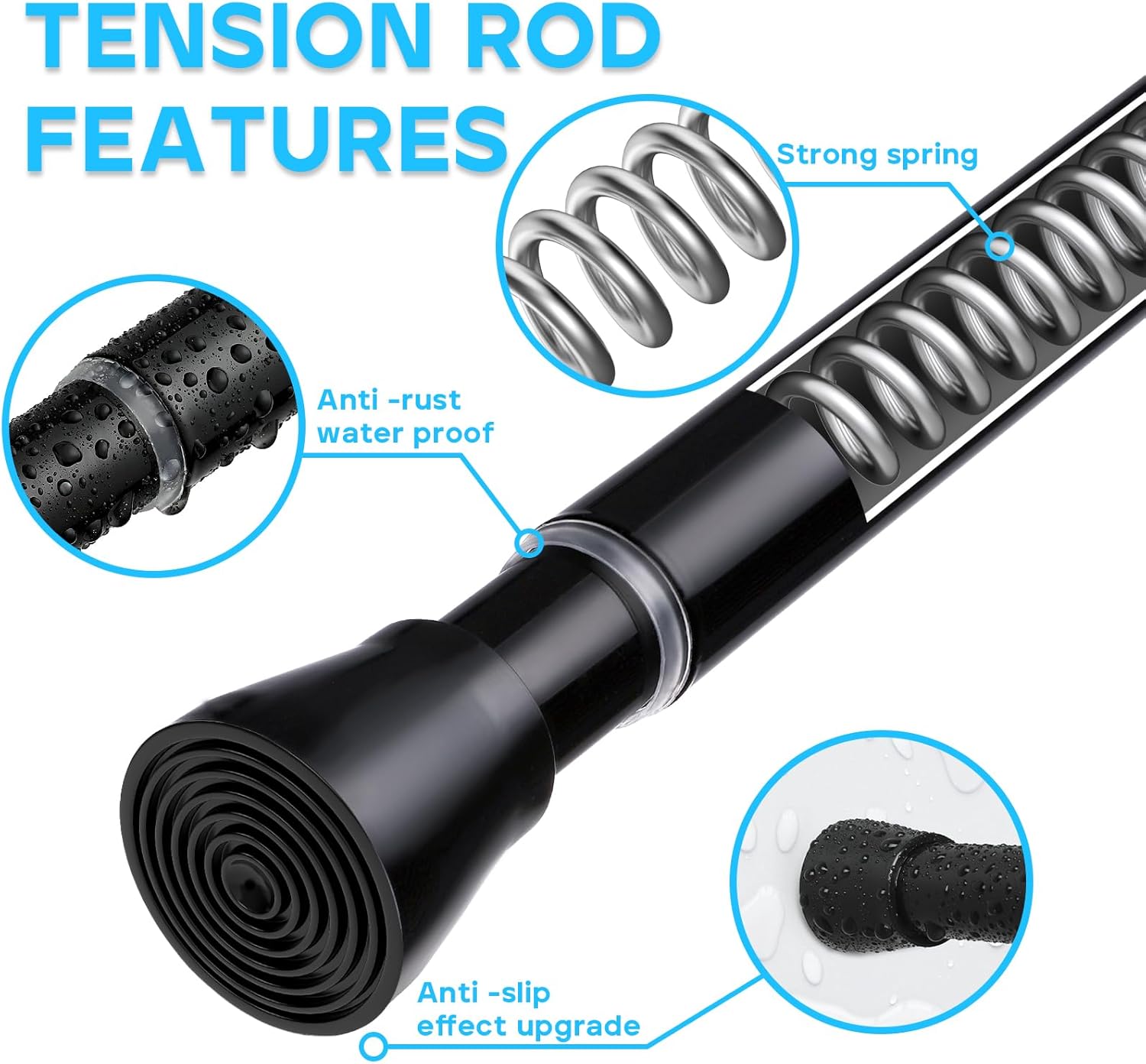 4 Pack Black Tension Rod 28 To 48 Inch Adjustable Spring Tension Curtain Rods No Drilling Short Curtain Rod Extendable Small Spring Tension Rod for Closet Cupboard Bars Refrigerator