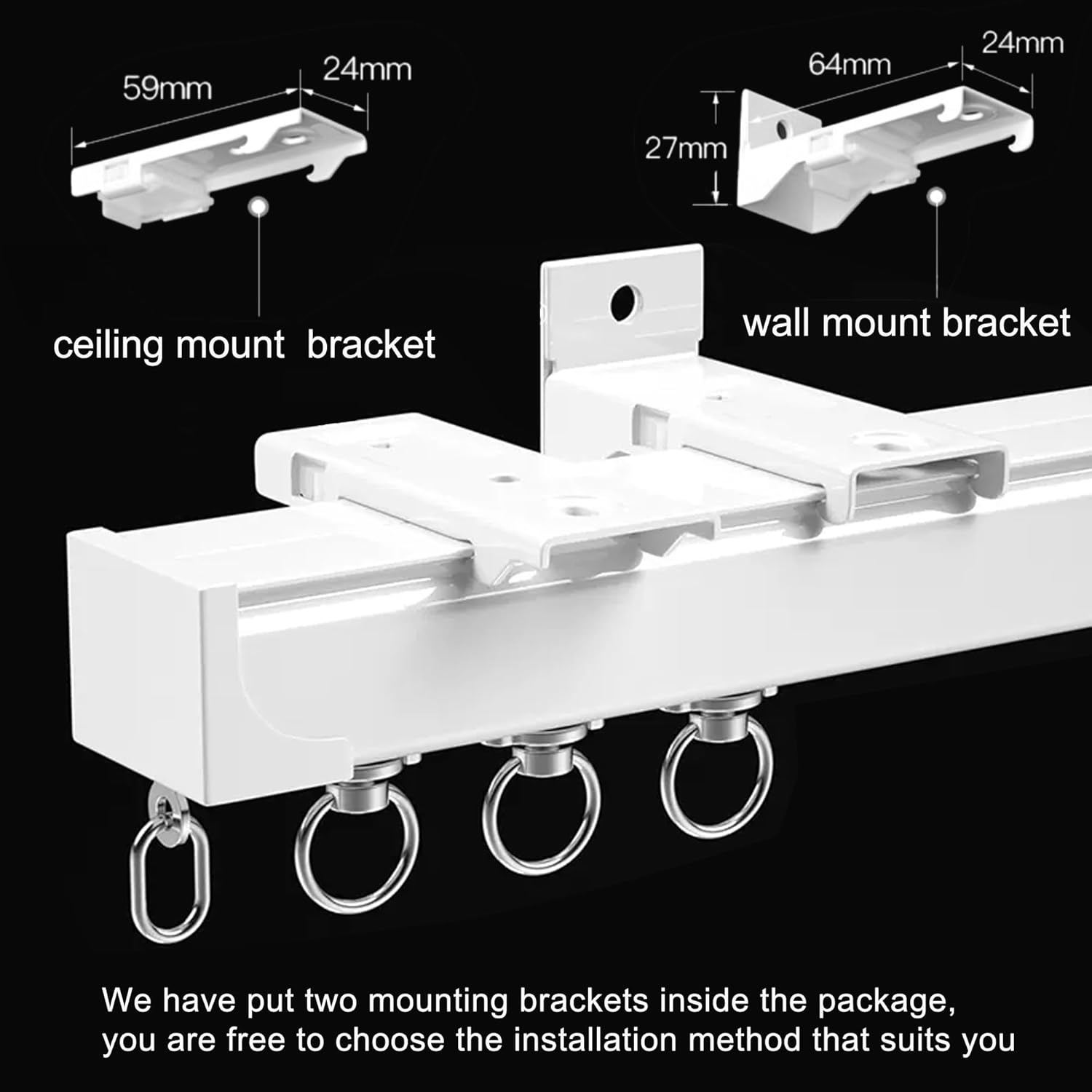 Ceiling Curtain Track Ceiling Mounted Curtain Rail for Curtains, Drapes, and Room Dividers Ceiling or Wall Mount Curtain Track Room Divider-Sliding Curtain Rail for Living room (white, 3m)