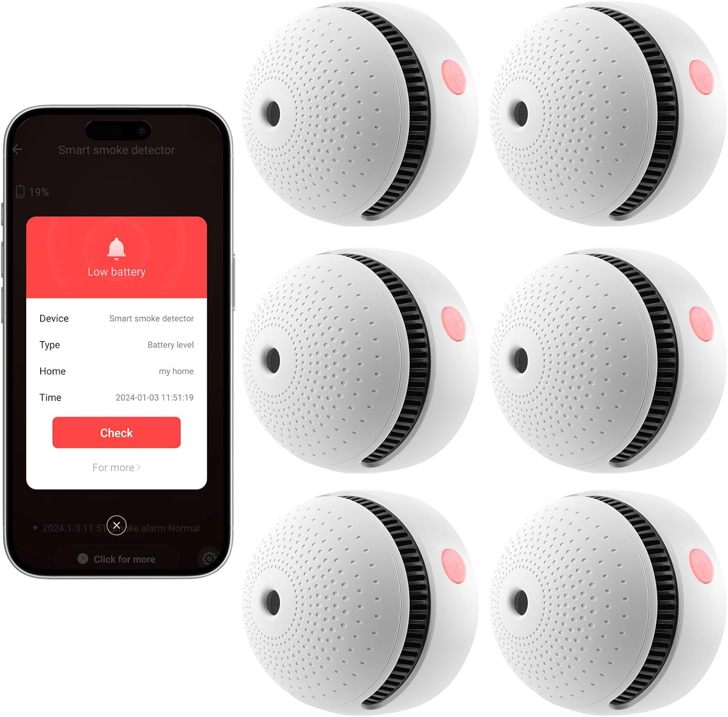 6-Pack Smart Smoke Detector with 10-Year Battery(Replaceable),Wi-Fi Smoke Detector with Smart Life App Notifications,Mini Size Fire Alarm for Home,RV,Easy Install