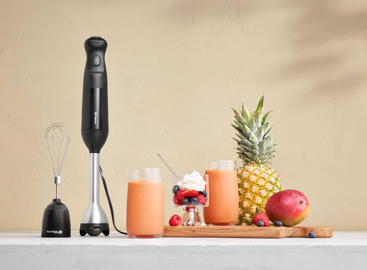Vitamix 2-Speed Immersion Blender + Whisk Attachment, Professional-Grade Hand Blender with 350-Watt Motor and Stainless-Steel Blade, Black