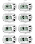 Frienda 8 Pack White Digital Fridge Thermometer Waterproof Refrigerator and Freezer Room Max/min Record Function LCD Screen Refrigerator Thermometer with Hook and Magnetic Back for Home