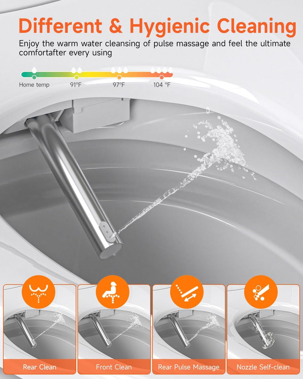 WANSID Smart Toilet,Advance Bidet with Heated Seat Smart with Bidet Built In,Tankless Toilet with Warm Water Sprayer and Dryer, Foot Sensor Operation,LED Display