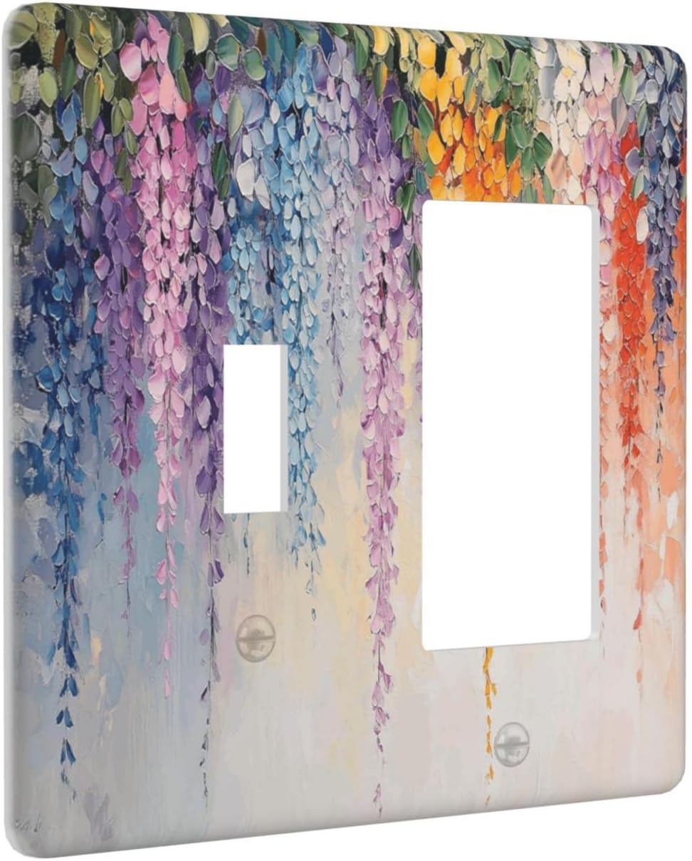 Colorful Wildflower Wisteria Cascade Floral Flower Outlet Covers 1 Toggle 1 Rocker Combination Decorative Wall Plate Electrical Switch Plates Light Switch Cover Plate for Bedroom Living Room Decor