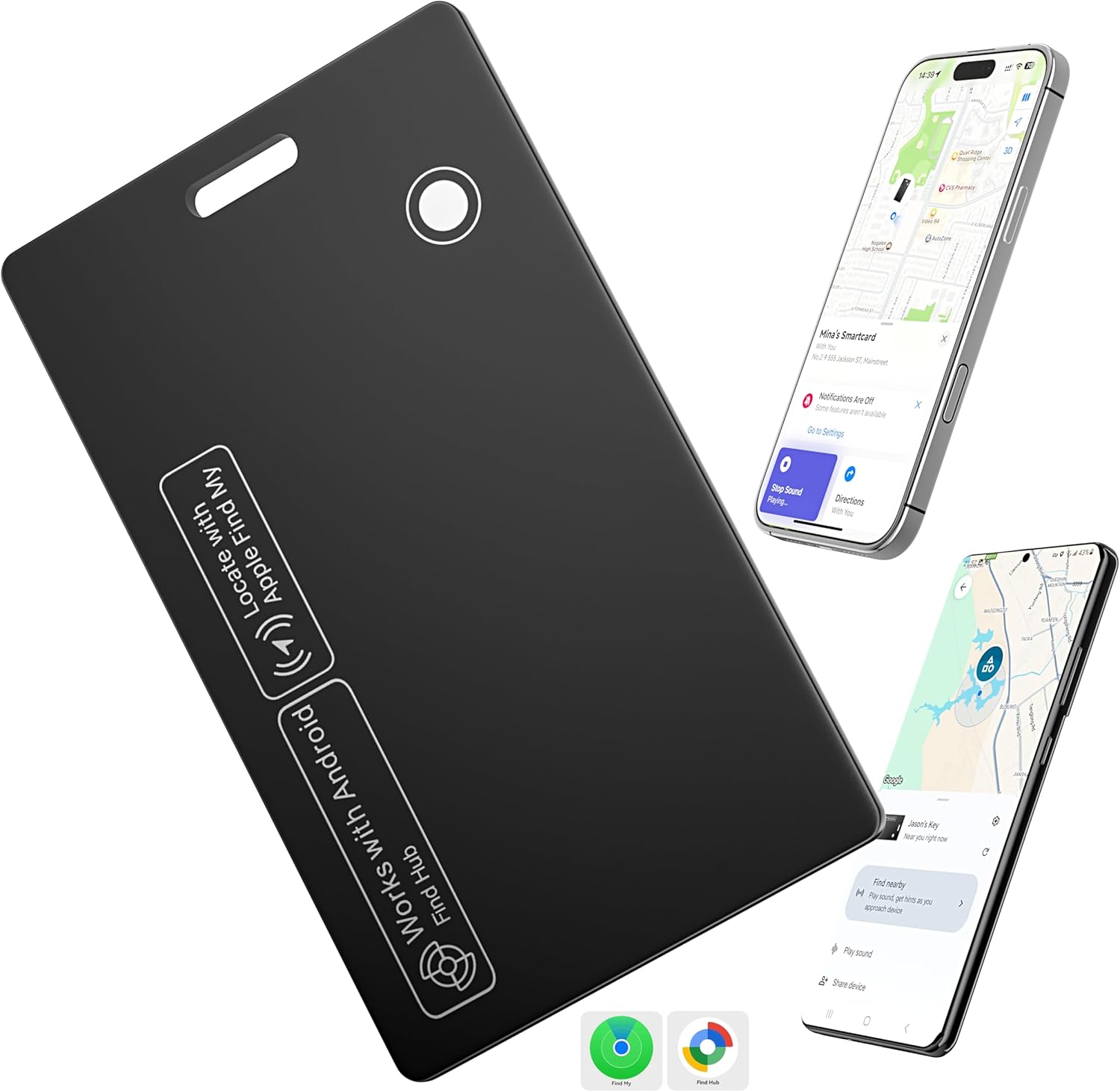 [2025 New] Wallet Tracker Card, Certifed by Apple Find My & Google's Find Hub, Android airtag, Item Locator, Credit Card Size Tracker, Card Holder Tracker, Keys, Bags (Black, 1 Pack)