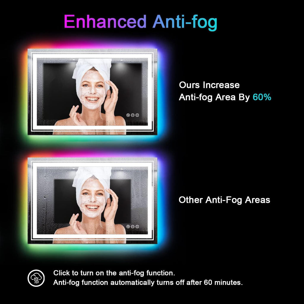 LED Mirror for Bathroom, 40"X30" with 8 RGB Backlit +3 Front Lit (Adjustable Individually), Anti-Fog, Lighted Bathroom Vanity Mirror for Wall, Shatterproof, Memory Function, Tempered Glass