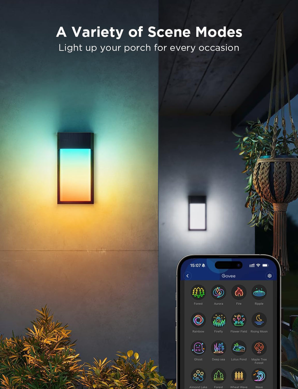 Govee Outdoor Wall Light, 1500LM Smart RGBIC Porch Lights Outdoor with 45 Scene Modes, IP65 Waterproof for Outdoor Decor, DIY, Wall Sconce Works with Alexa, Google Assistant and Matter, 1 Pack