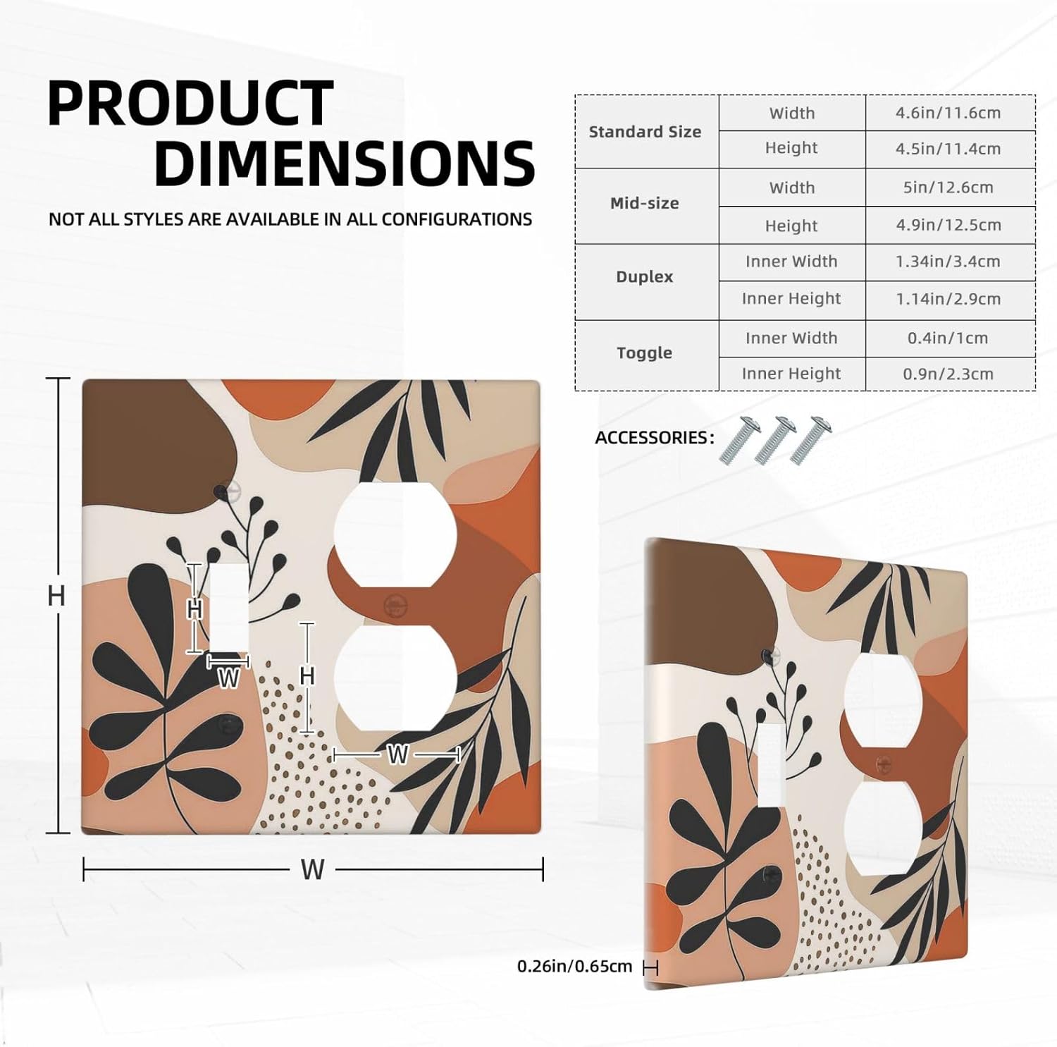 Wallplates Boho Botanical Orange Green Beige Minimalist 1 Toggle 1 Duplex Switch Plate Electrical GFCI Faceplate Decorative Light Switch Covers for Bedroom living Room Decor