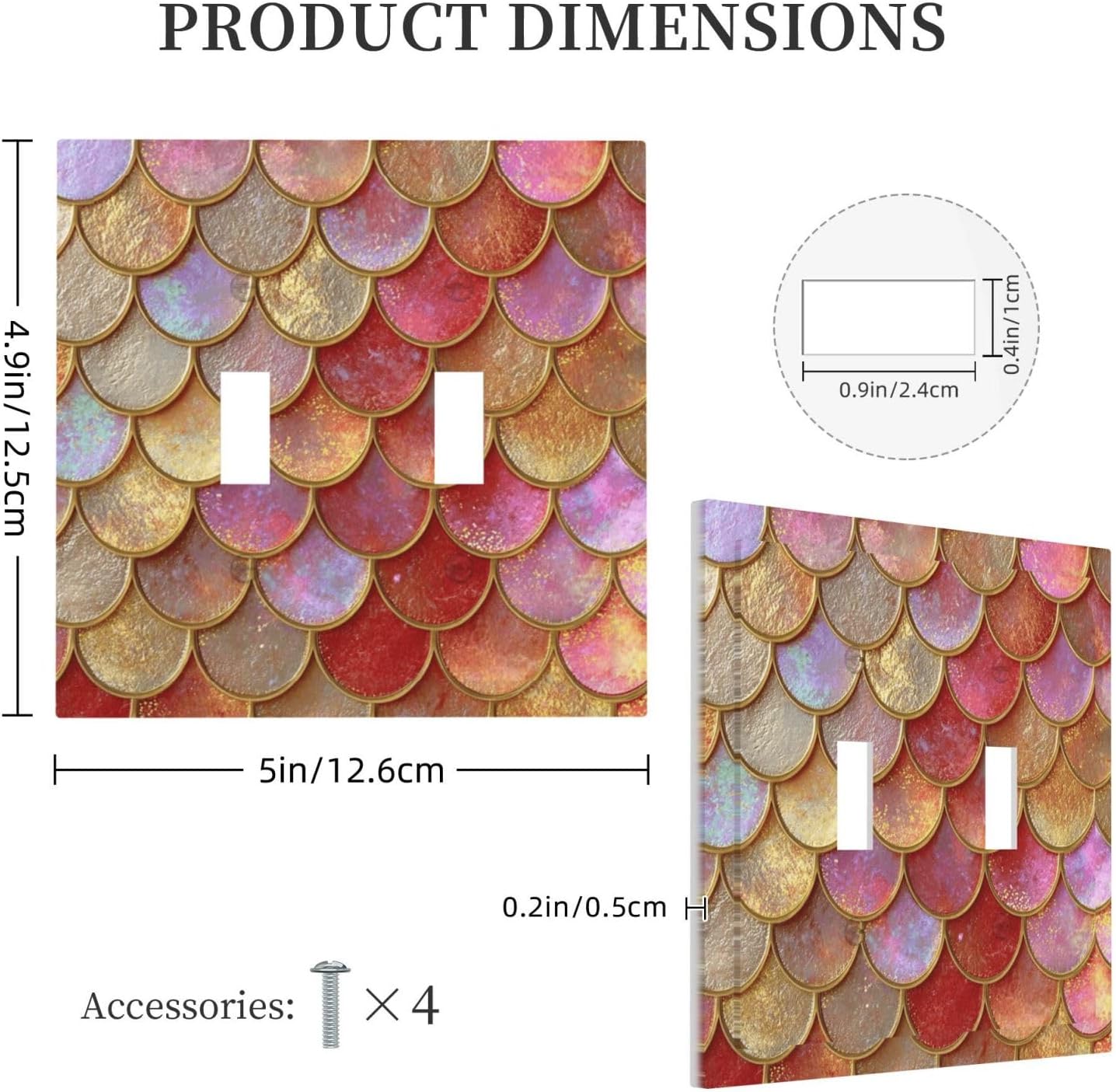 Mermaid Glitter Scale Rainbow Gold Fish Scales Decorative Switch Plates 2 Gang Double Toggle Outlet Light Switch Cover Wall Plate Electrical Faceplate for Bed Room Home Decor