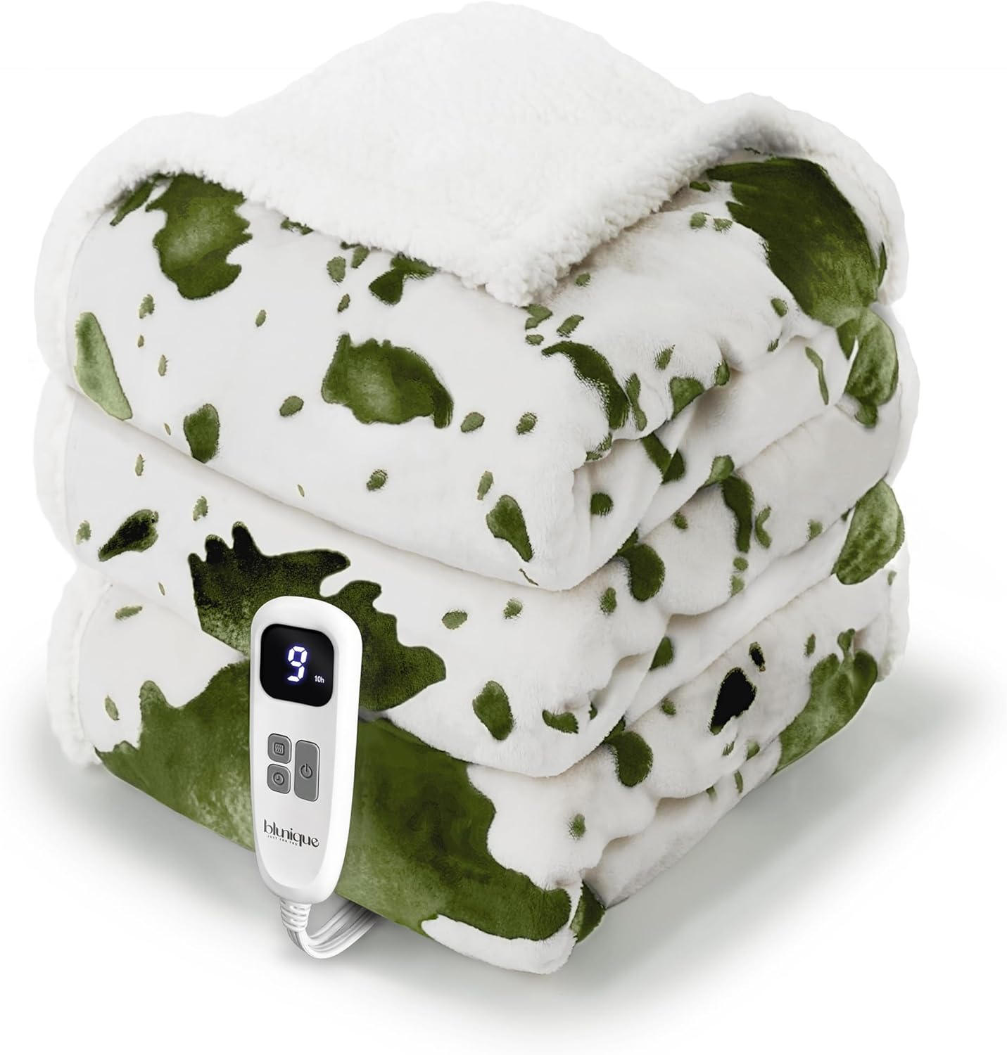 Cow Print Heated Blanket Full-Heating Electric Blanket Full with 10 Heat Levels & 10 Hours Auto-Off, Cozy Soft Fleece Sherpa, Washable, 72 x 84 Inche Cow Print Sage