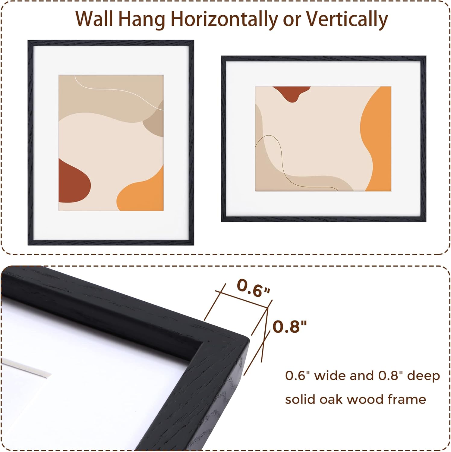 Fun Memories 16x20 Black Oak Wood Picture Frames, Set of 3 with Tempered Glass and Mat for 11x14