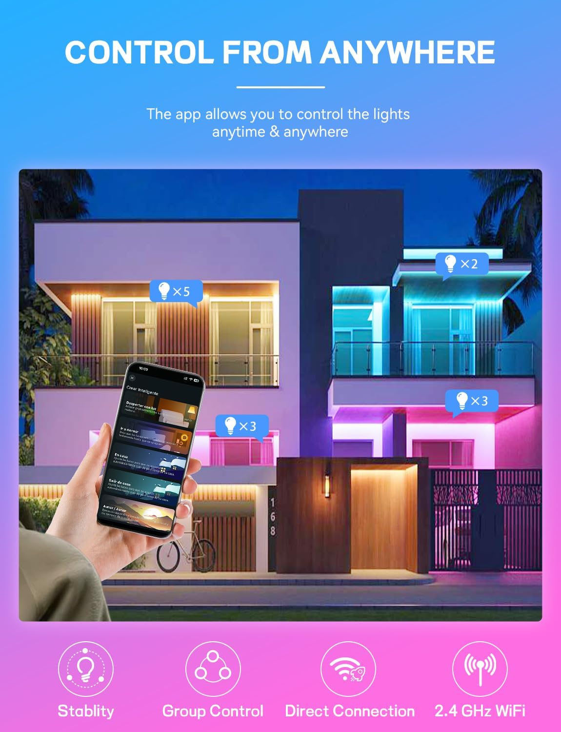 Smart Light Bulbs 4Pack with Remote, A19 E26 800LM LED Color Changing Light Bulb, WiFi & Bluetooth 5.0, Warm to Cool White, Dimmable, RGB Smart Home Lighting Work with Alexa Google Assistant