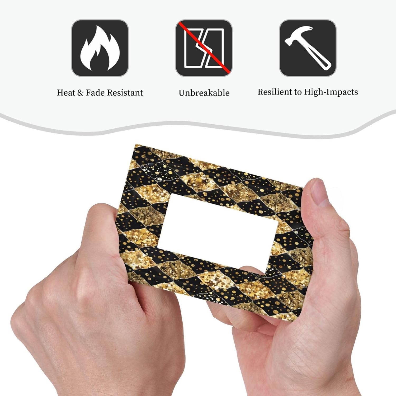 Gold Black Marble Geometric Plaid Glitter Decorative Outlet Covers 1 Gang Single Rocker Light Switch Cover Plate Wall Plates GFCI Faceplate for Bedroom Bathroom Decor