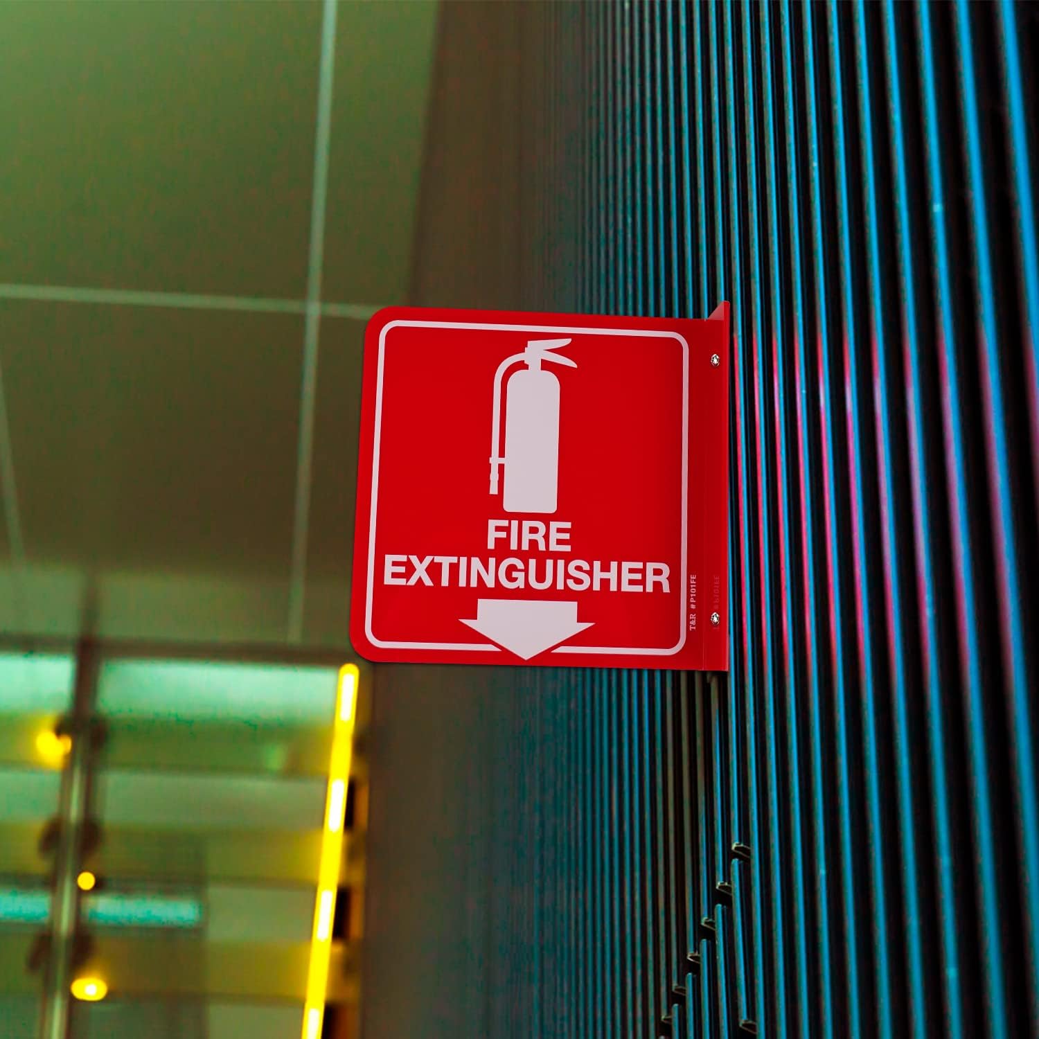 T&R Fire Extinguisher Sign, Fire Extinguisher with Down Arrow - 4 Pack - 6 x 6 Inches Acrylic, 2 pre-drilled holes, Includes Matching Screws, Use for Home Office/Business