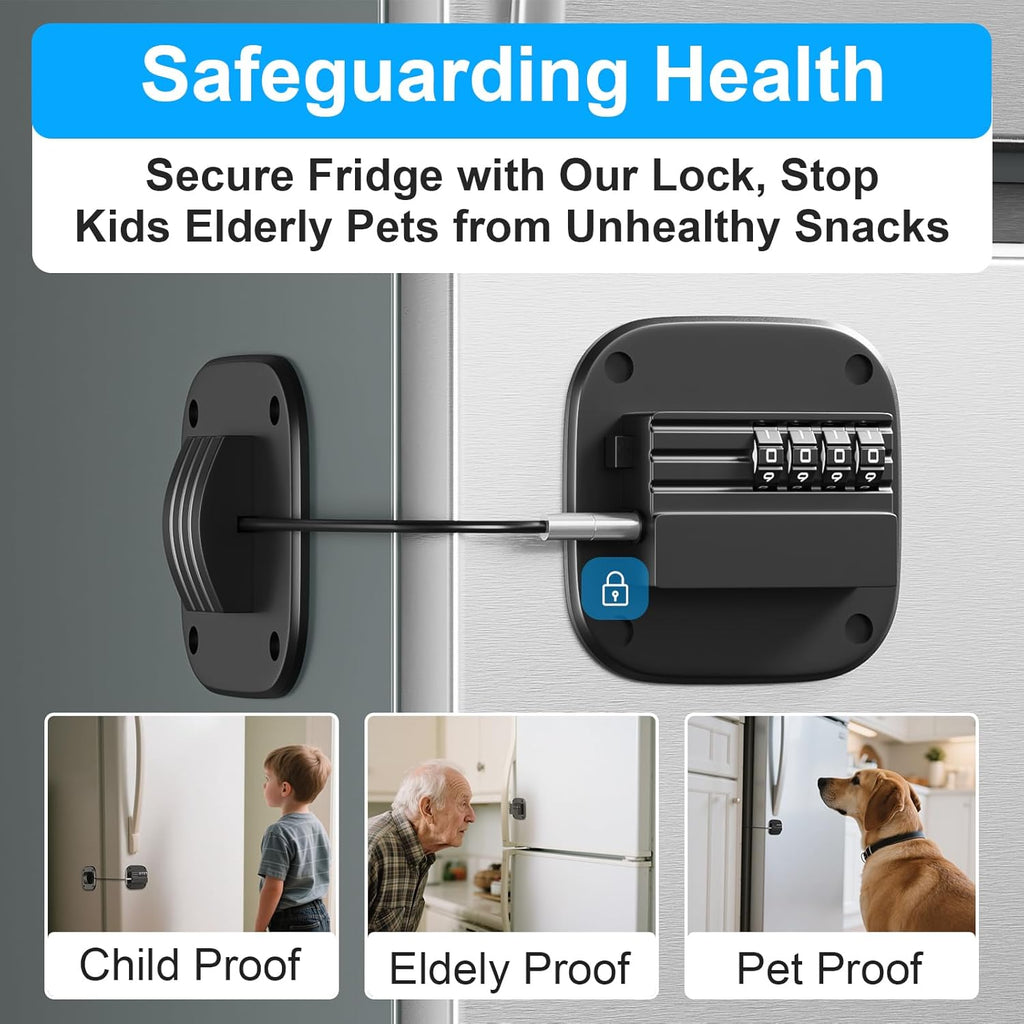 2 Pack Fridge Lock with Combination, No Key Required, Upgrade Refrigerator Lock with Adhesive and Screws, Freezer Cabinet Pantry Drawer Latch to Keep Door Closed, for Kids Adults Cats & Dogs, Black