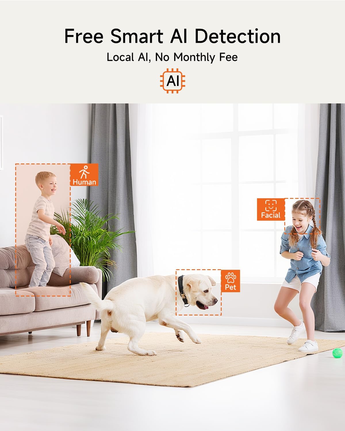 5MP Camera for Home Security, Free 64GB SD Card, Non-Subscription AI Human/Pet/Facial Detection, 3K Dog Cat Pet Camera with Phone APP, 360 Coverage, 2-Way Talk, IR Night Vision, 2.4G 5G Dual Band WiFi