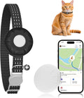 Cat GPS Tracker for Cats, Waterproof Pet GPS Tracker Compatible with Apple Find My App (Only iOS), No Monthly Fee (White Tracker, Black Cat Collar)