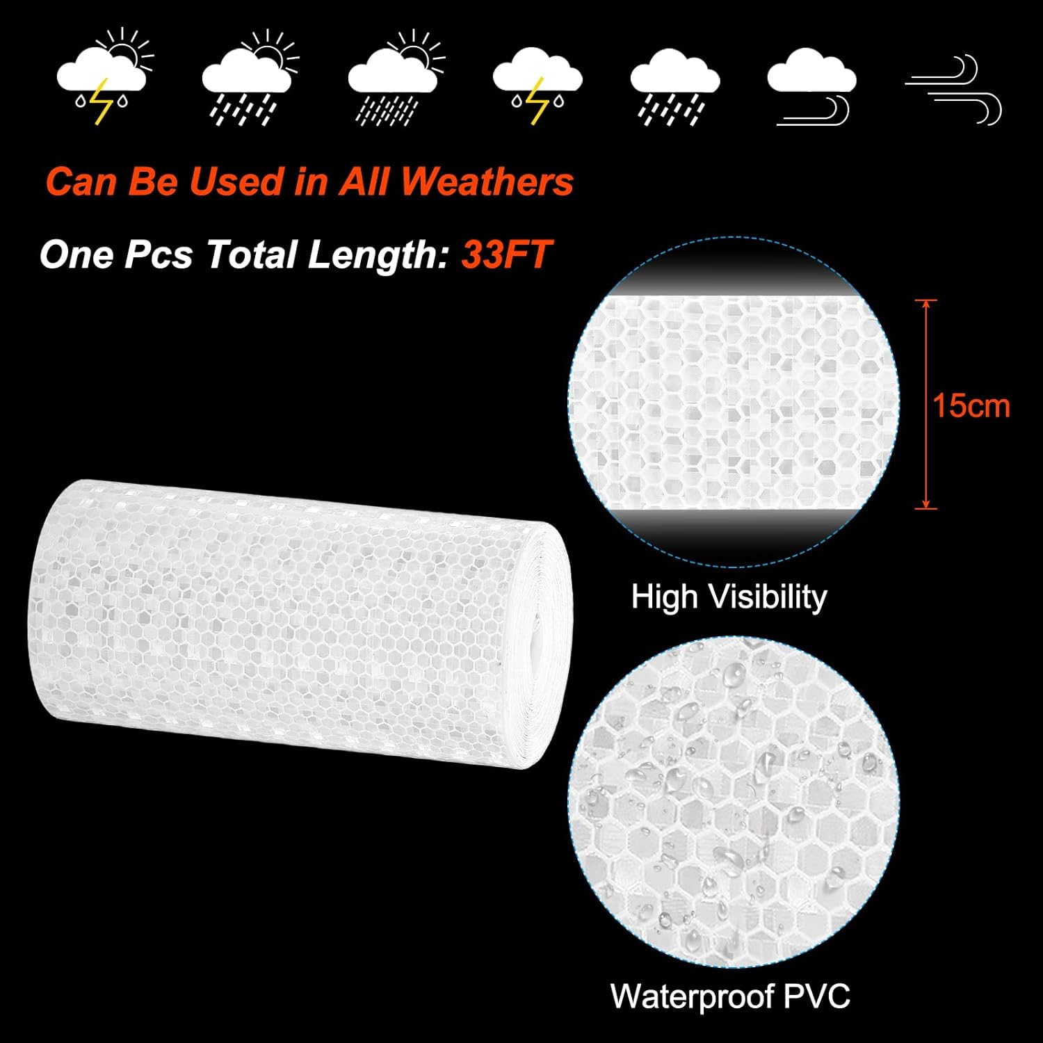 PATIKIL 6 Inch x 33 ft Reflective Tape, 1 Roll Waterproof Self Adhesive High Visibility Caution Warning Safety Tape Reflector with Scraper for Trucks Trailers Cars, White