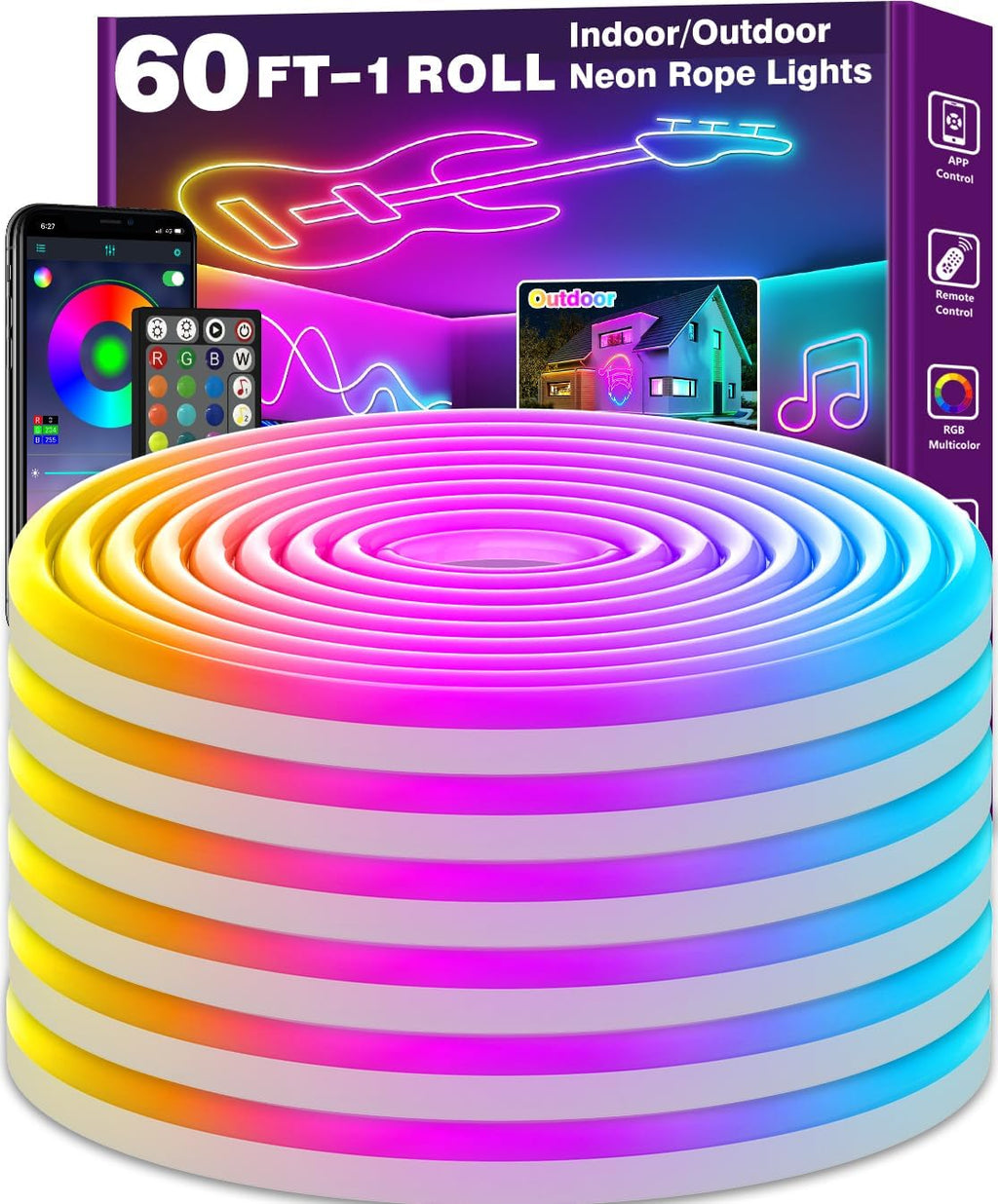 AILBTON 60Ft Neon Rope Lights,Flexible Led Rope Lights Control with App/Remote,Multiple Modes Music Sync Gaming RGB Led Neon Lights for Bedroom Outdoor