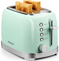 Toaster 2 Slice Retro Stainless Steel with 1.5” Extra Wide Slots Bagel, Defrost, Reheat, Cancel Functions, 6 Bread Shade Settings, Removable Crumb Tray, Aqua Green